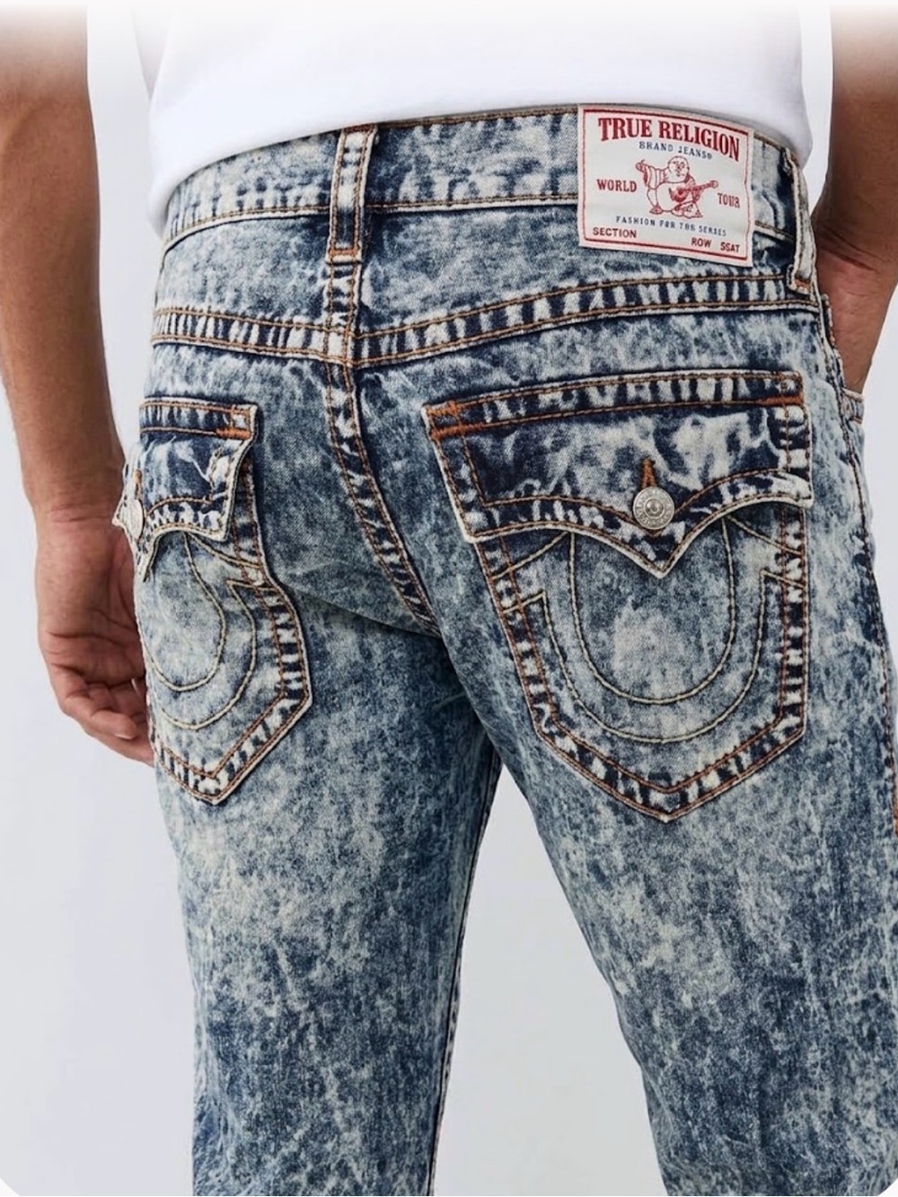 Vintage Style True Religion Acid Wash Straight Leg Jeans - Size 34